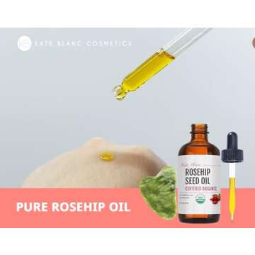 Kate Blanc Cosmetics Rosehip Oil for Face with Jade Gua Sha Stone (1oz, Organic, Pure, Cold Pressed) Rosehip Seed Face Oil for Gua Sha Massage