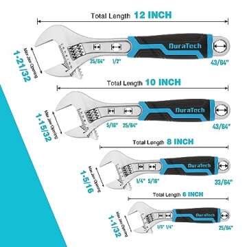DURATECH 4-Piece Adjustable Wrench Set - Versatile & Durable with Storage Bag