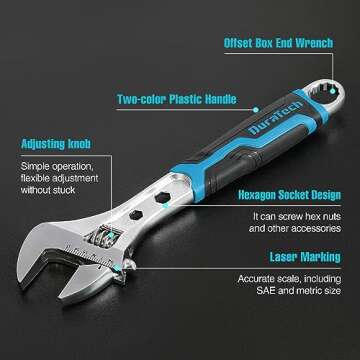 DURATECH Adjustable Wrench Set with Rolling Bag - 4 Sizes