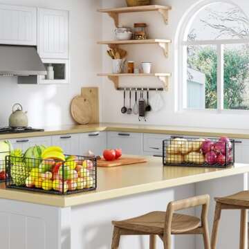 X-cosrack Foldable Cabinet Wall Mount Metal Wire Basket Organizer Pantry Basket with Handles - 3 Pac...