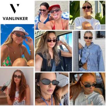VANLINKER Retro Rectangle Polarized Sunglasses for Women Men Small 90s Style Vintage Trendy Narrow R...