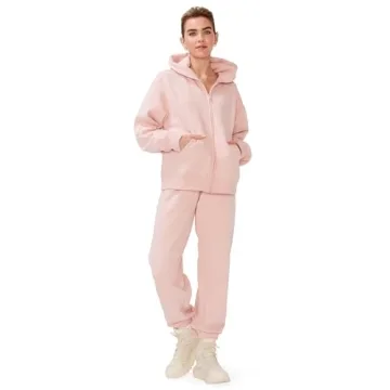 KUT & SO Zip Hoodie for Women – Oversized, Boyfriend Fit – Cozy Loungewear Premium Midweight Fleece Pink Rose Large