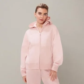 KUT & SO Zip Hoodie for Women – Oversized, Boyfriend Fit – Cozy Loungewear Premium Midweight Fleece Pink Rose Large