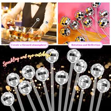 Rcybeo 30 Pcs Disco Ball Cocktail Stirrer Set for Parties