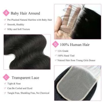 5x5 Transparent HD Lace Closure Only Body Wave Hair Closure Invisible Lace Closure 12A Brazilian Virgin Remy Human Hair Frontal Closure 100% Human Hair Extensions Pre Plucked Natural Black 20 Inch