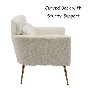 Betoko 51‘’ Loveseat Sofa Small Couch Two Seat Mid Century Modern Sofa with 2 Throw Pillows and Gold Metal Legs for Small Space Office Studio Apartments Bedroom,Ivory