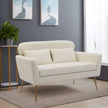 Betoko 51‘’ Loveseat Sofa Small Couch Two Seat Mid Century Modern Sofa with 2 Throw Pillows and Gold Metal Legs for Small Space Office Studio Apartments Bedroom,Ivory