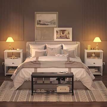 Ecoprsio Nightstand Set of 2, Nightstands with Charging Station, End Table Bedside Table with USB Po...