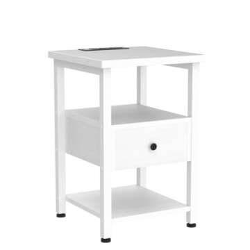 Ecoprsio Nightstand Set of 2, Nightstands with Charging Station, End Table Bedside Table with USB Port, Modern Nightstands with Drawers Storage Shelf, Wood Night Stand for Bedroom, Living Room, White