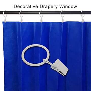 AMZSEVEN 40 Pack Curtain Rings with Clips, Drapery Clips with Rings, Drapes Rings 1.26 in Interior Diameter, Fits up to 1 in Curtain Rod, White