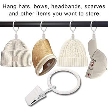 AMZSEVEN 40 Pack Curtain Rings with Clips, Drapery Clips with Rings, Drapes Rings 1.26 in Interior Diameter, Fits up to 1 in Curtain Rod, White