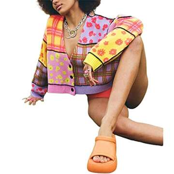 Womens Flower Cropped Cardigan Sweater Preppy 90s Style