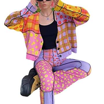 Womens Flower Cropped Cardigan Sweater Preppy 90s Style