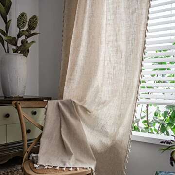 Sutuo Home Boho Curtains Natural Linen Look Textured Burlap for Bedroom, Rod Pocket Chic Semi Blackout Bohemian Handmade Tassels Window Treatment for Living Room, 1 Panel 59" W x 84" L