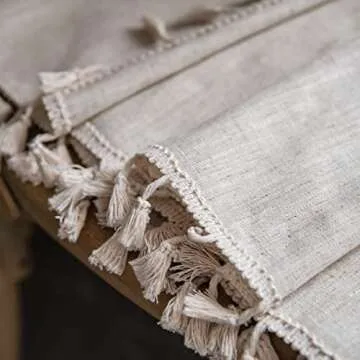 Sutuo Home Boho Curtains Natural Linen Look Textured Burlap for Bedroom, Rod Pocket Chic Semi Blackout Bohemian Handmade Tassels Window Treatment for Living Room, 1 Panel 59" W x 84" L