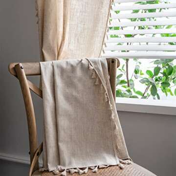Sutuo Home Boho Curtains Natural Linen Look Textured Burlap for Bedroom, Rod Pocket Chic Semi Blackout Bohemian Handmade Tassels Window Treatment for Living Room, 1 Panel 59" W x 84" L