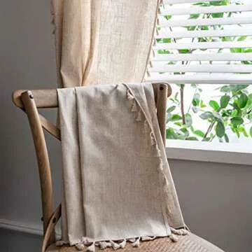 Sutuo Home Boho Curtains Natural Linen Look Textured Burlap for Bedroom, Rod Pocket Chic Semi Blackout Bohemian Handmade Tassels Window Treatment for Living Room, 1 Panel 59" W x 84" L