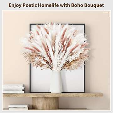 Dried Pampas Grass Flowers Bouquet,Home Decoration Boho Table 100Pcs Dry Floral Arrangements for Vase,Autumn Decor Fluffy Natural White Brown Dried Reed Bunny Tail Pampas for Kitchen Wedding Party