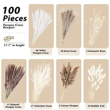 Dried Pampas Grass Bouquet 100Pcs for Decor