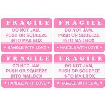 2" x 3'' 200 PCS Pink Fragile Do Not Jam, Push or Squeeze into Mailbox Labels for Shipping Mailing E...