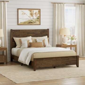 Cozyman Queen Size Wood Bed Frame with Headboard - No Box Spring, Solid Pine, 800Lb Capacity