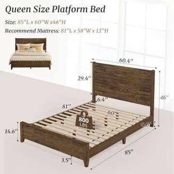 Cozyman Queen Wood Bed Frame - Elegant, Sturdy, Easy Assembly