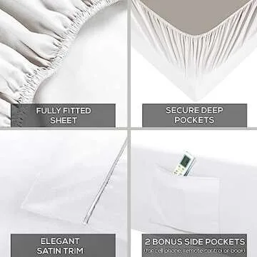 Mueller Ultratemp King Size Sheets Set, Super Soft 1800, 6 Piece, Deep Pocket up to 16" Cooling Sheets King Size, Transfers Heat, Breathes Better, Hypoallergenic, Wrinkle, White