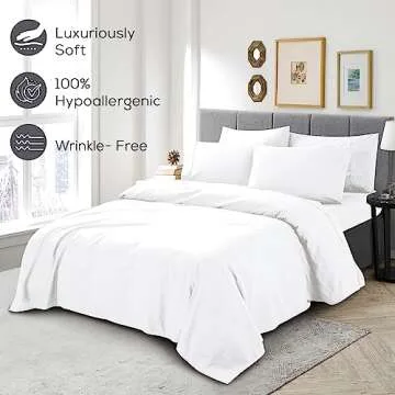 Mueller Ultratemp King Size Sheets Set, Super Soft 1800, 6 Piece, Deep Pocket up to 16" Cooling Sheets King Size, Transfers Heat, Breathes Better, Hypoallergenic, Wrinkle, White