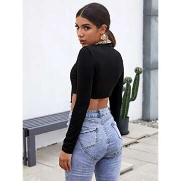 Floerns Women's Casual Solid Asymmetrical Hem Slim Fit Long Sleeve Crop Top Tee Shirt Black S