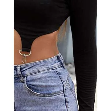 Floerns Women's Casual Solid Asymmetrical Hem Slim Fit Long Sleeve Crop Top Tee Shirt Black S