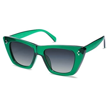 SOJOS Retro Trendy Cat Eye Polarized Sunglasses for Women Cute Stylish UV400 Sunnies SJ2199, Green/G...