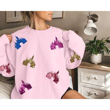 UNIQUEONE Bow Sweatshirt Womens Magic Kingdom Tee Shirt Colorful Pastel Bows Graphic Sweatshirts Oversized Holiday Pullover Pink