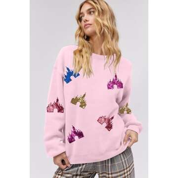 UNIQUEONE Bow Sweatshirt Womens Magic Kingdom Tee Shirt Colorful Pastel Bows Graphic Sweatshirts Oversized Holiday Pullover Pink