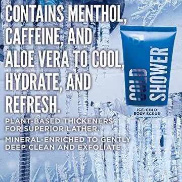 Duke Cannon Cold Shower Ice-Cold Body Scrub - 8oz Exfoliating Menthol & Caffeine Scrub with Aloe Vera, Plant-Based Thickeners, and Glycerin for Cooling Hydration