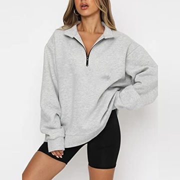 SAFRISIOR Women’s Oversized Half Zip Sweatshirt - Grey