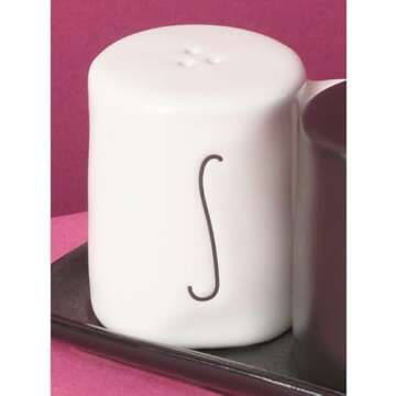 Rae Dunn By Magenta 3 Piece S & P Mug Shaped Ceramic LL White Salt & Black Pepper Shakers With Black...