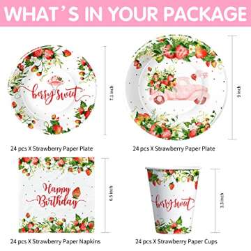 Xigejob Strawberry Birthday Party Supplies for 24 Guests