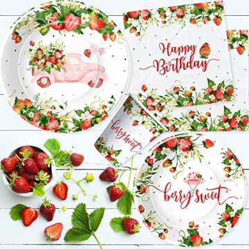 Xigejob Strawberry Birthday Party Supplies for 24 Guests
