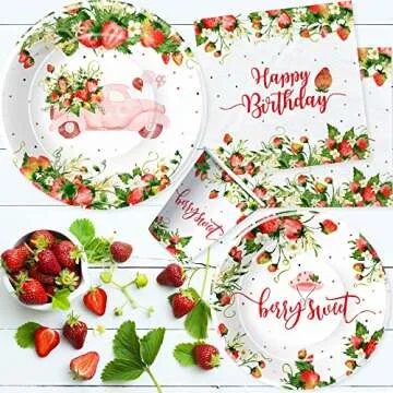 Xigejob Strawberry Birthday Party Supplies for 24 Guests