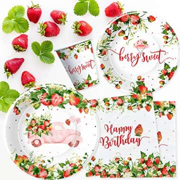 Xigejob Strawberry Birthday Party Supplies for 24 Guests