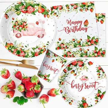 Xigejob Strawberry Birthday Party Supplies for 24 Guests