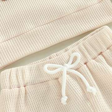 Toddler Baby Girl Boy Fall Winter Waffle Outfit Set Letter Printed Long Sleeve Sweatshirt Tops + Pants (Apricot, 3-6 Months)