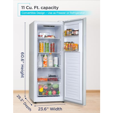 BLACK+DECKER 11 Cu. Ft. Convertible Freezer Refrigerator, Upright Freezer with Glass Shelves, Revers...