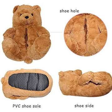 Guluman Plush Teddy Bear Cartoon Slippers for Women/Girl Home Indoor Soft Anti-Slip Faux Fur Cute Warm Slippers Winter Shoes Brown