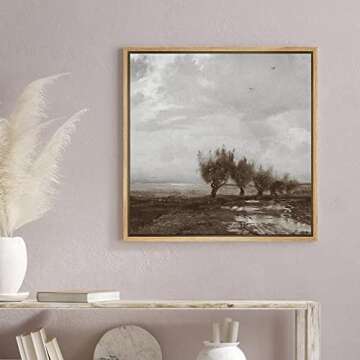 SIGNWIN Framed Canvas Print Wall Art Stormy Autumn Winter Pastoral Tree Landscape Nature Wilderness ...