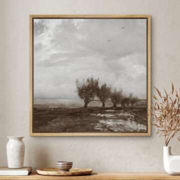 SIGNWIN Framed Canvas Print Wall Art Stormy Autumn Winter Pastoral Tree Landscape Nature Wilderness Illustrations Fine Art Farmhouse/Country Minimal for Living Room, Bedroom, Office - 24"x24" Natural