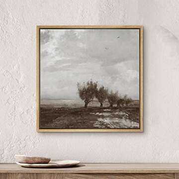 SIGNWIN Framed Canvas Print Wall Art Stormy Autumn Winter Pastoral Tree Landscape Nature Wilderness Illustrations Fine Art Farmhouse/Country Minimal for Living Room, Bedroom, Office - 24"x24" Natural