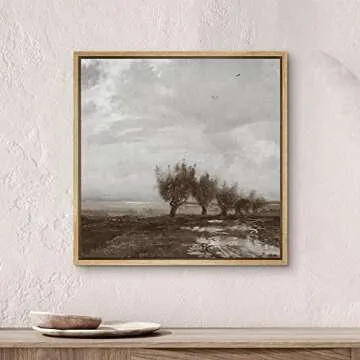 SIGNWIN Framed Canvas Print Wall Art Stormy Autumn Winter Pastoral Tree Landscape Nature Wilderness Illustrations Fine Art Farmhouse/Country Minimal for Living Room, Bedroom, Office - 24"x24" Natural