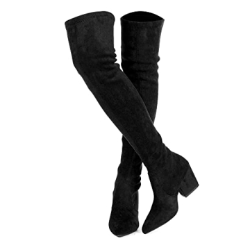 Mtzyoa Over The Knee Boots for Women - Black Suede Low Heel