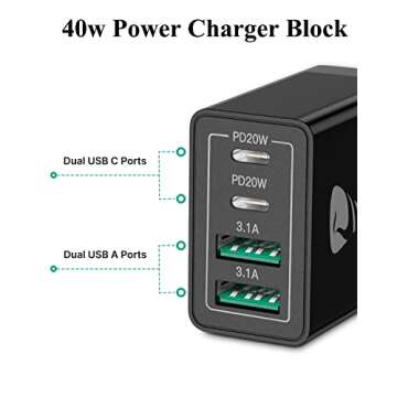 USB C Charger Block, 40W USB C Wall Charger PD+QC 3.0 Double Port Power Adapter, 4-Port Multiport Fa...